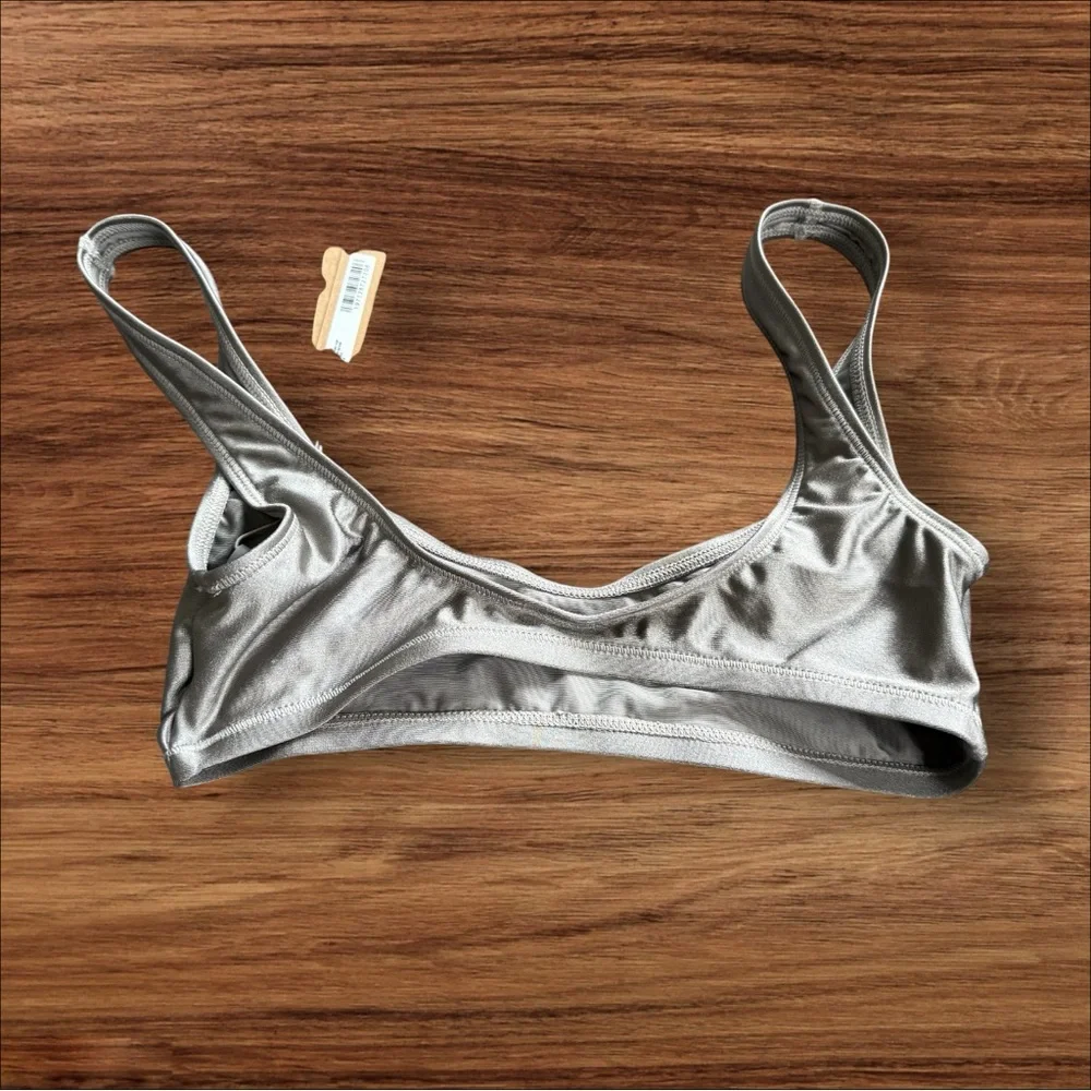 NWT Skims Shine Swim Scoop Neck Bikini Top BT-SCP-5615W Smoke XXS‎